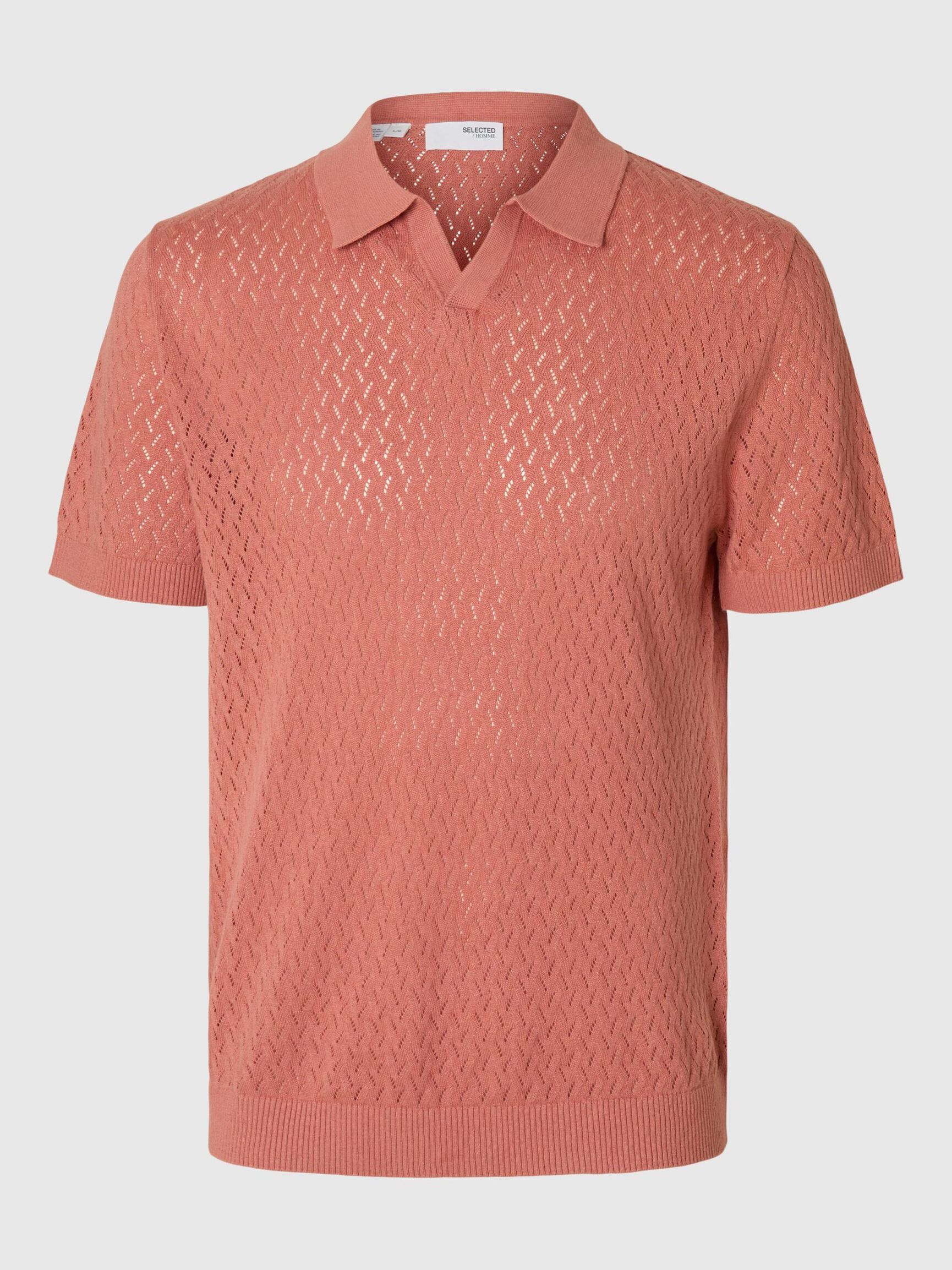 CROCHET STYLE KNITTED POLO SHIRT, Rose Dawn, highres