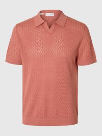 CROCHET STYLE KNITTED POLO SHIRT, Rose Dawn, highres