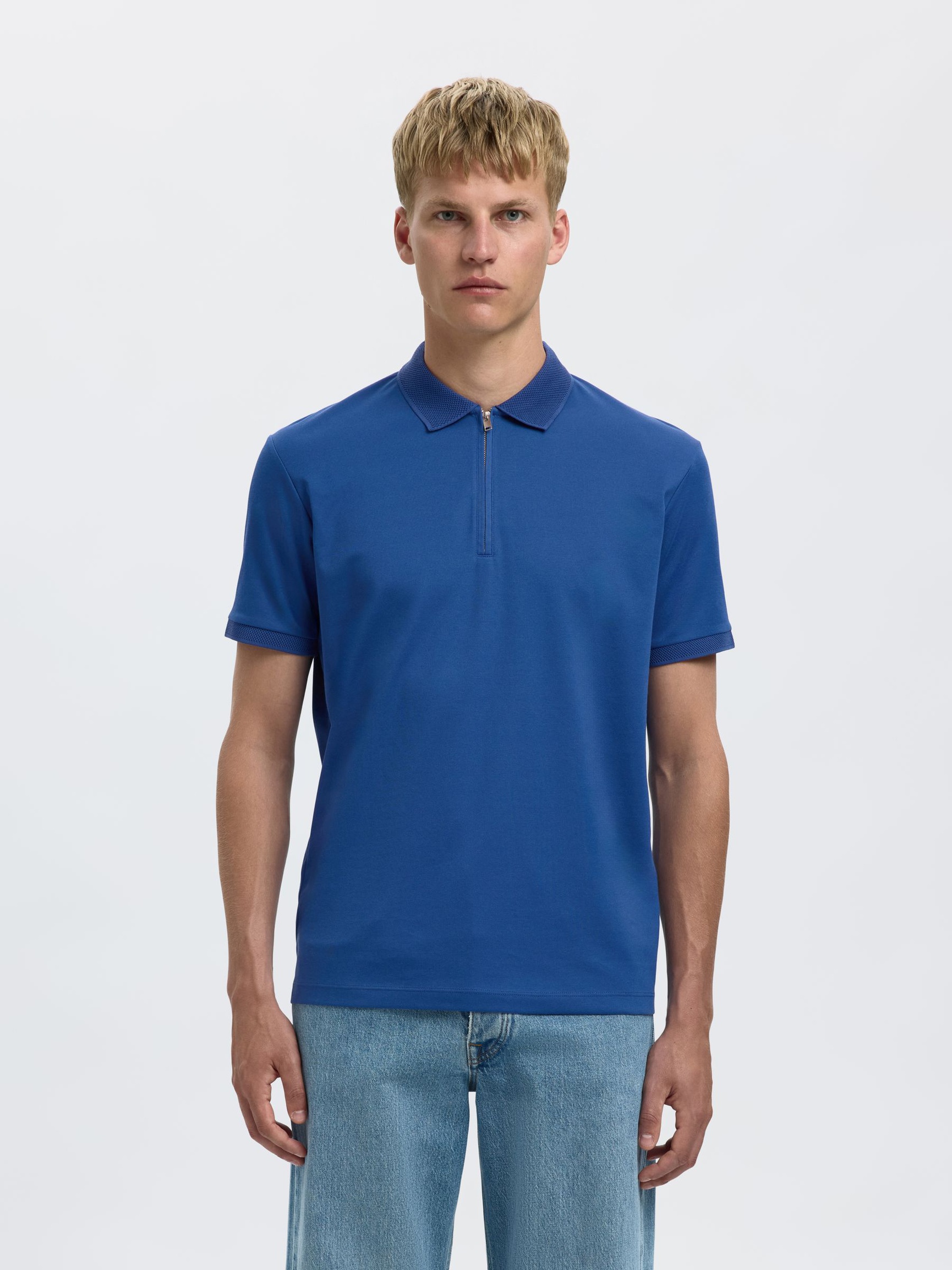 ZIPPER KNITTED POLO SHIRT, Set Sail, highres