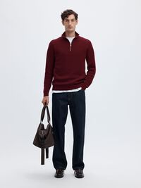 HALF-ZIP JUMPER, Tawny Port, highres
