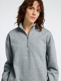 HIGH NECK ZIPPED SWEATSHIRT, Light Grey Melange, highres