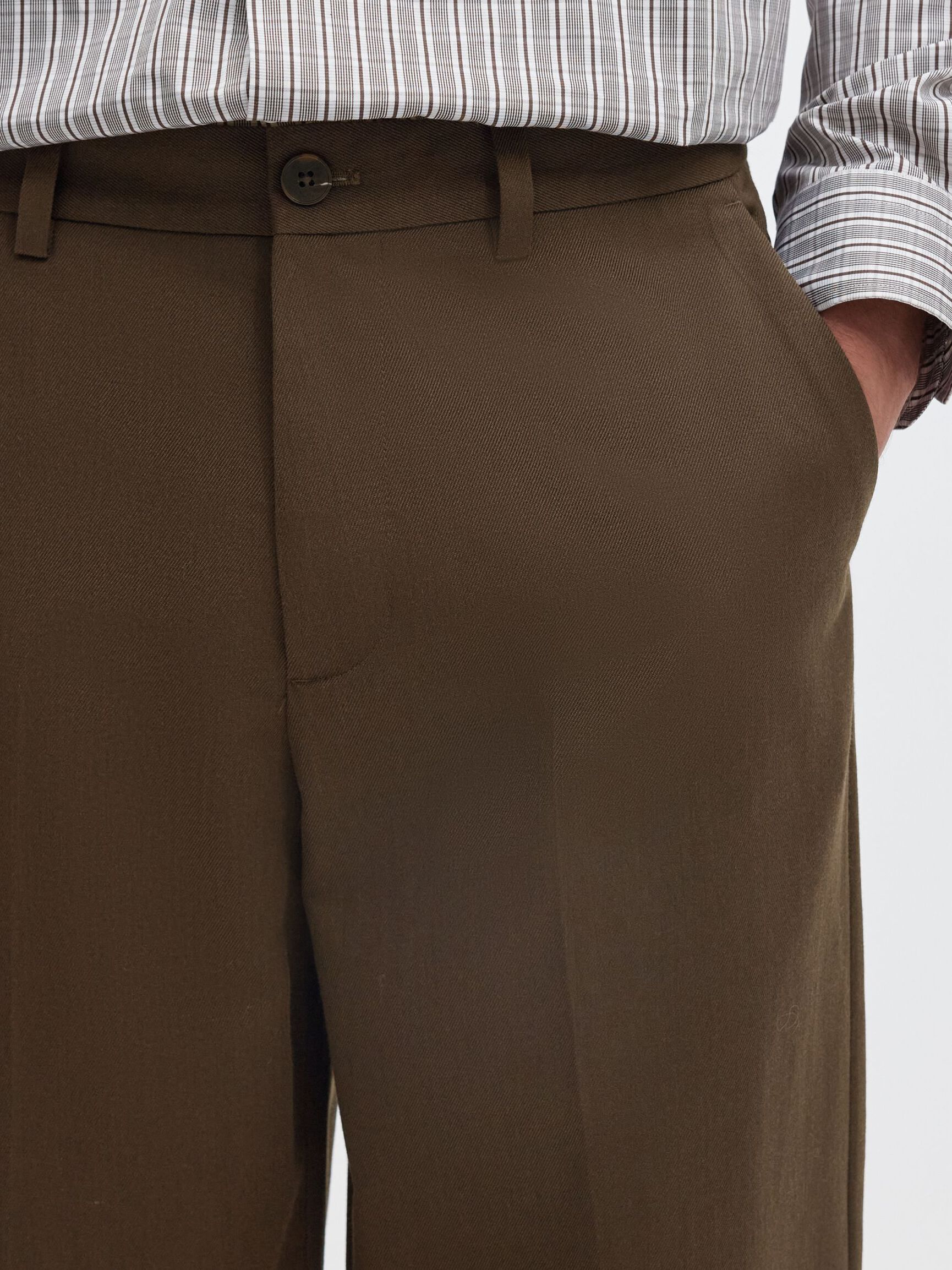WOOL BLEND LOOSE-FIT TROUSERS, Turkish Coffee, highres
