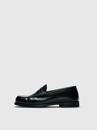 LEATHER LOAFERS, Black, highres