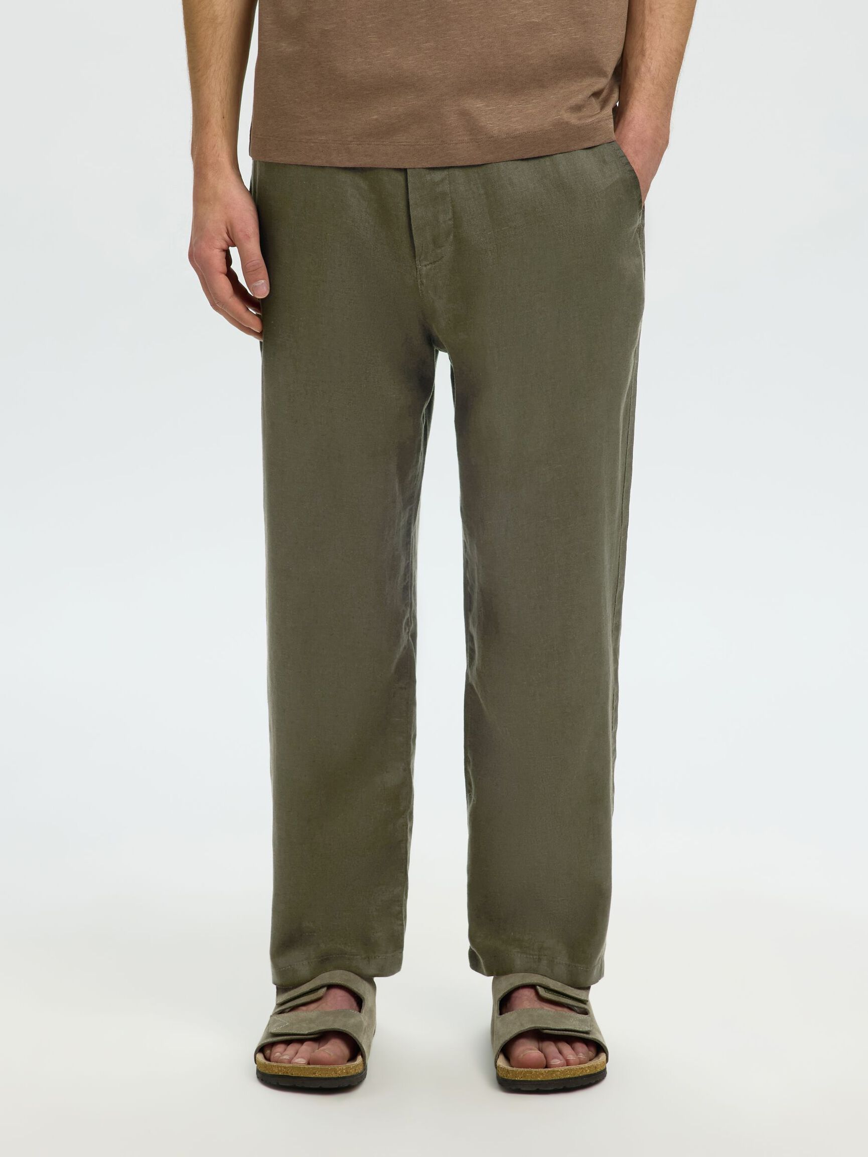 LINEN BLEND TROUSERS, Forest Night, highres