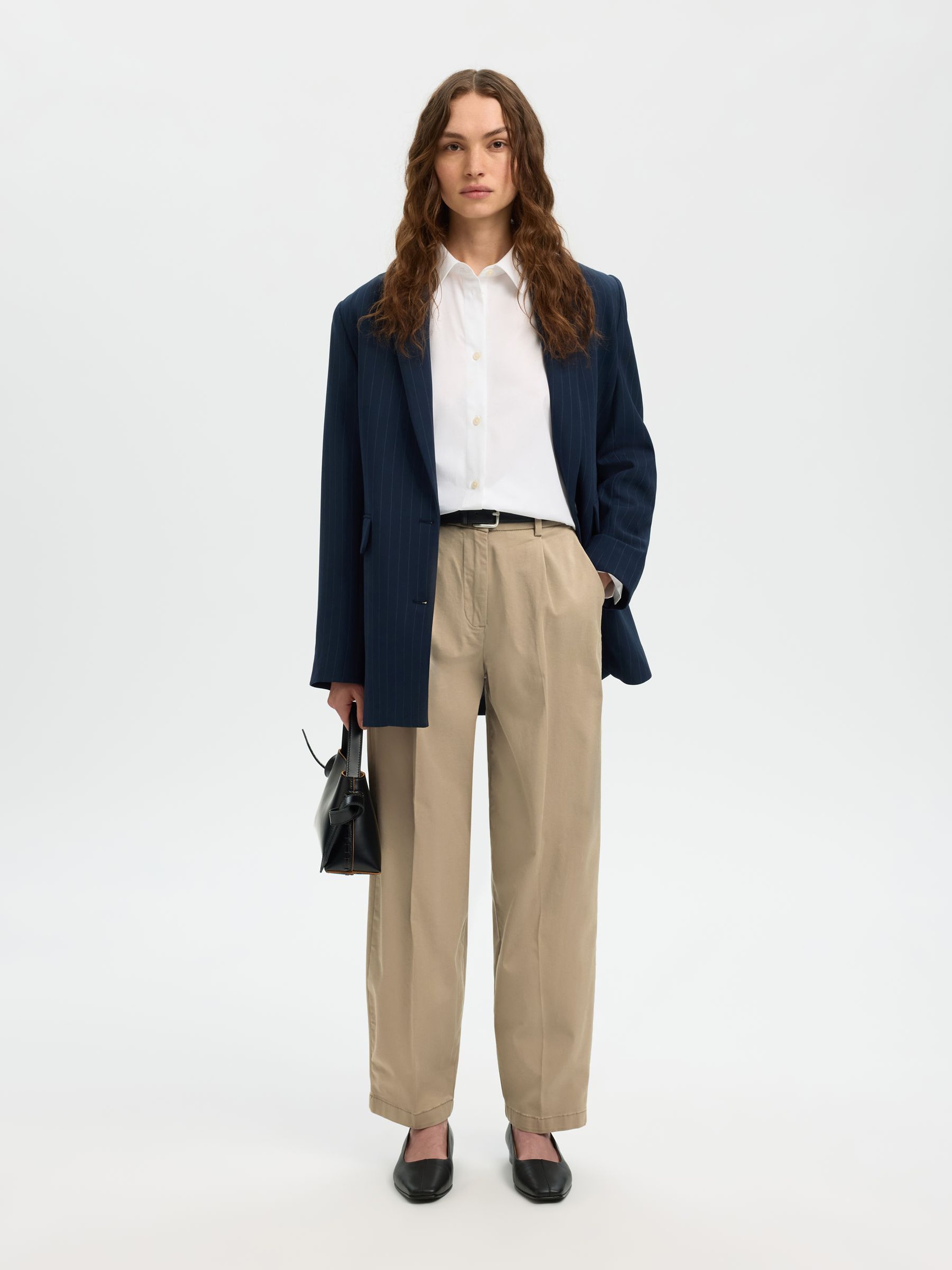 MEZCLA DE ALGODÓN PANTALONES FIT CORTE BARREL, Greige, highres