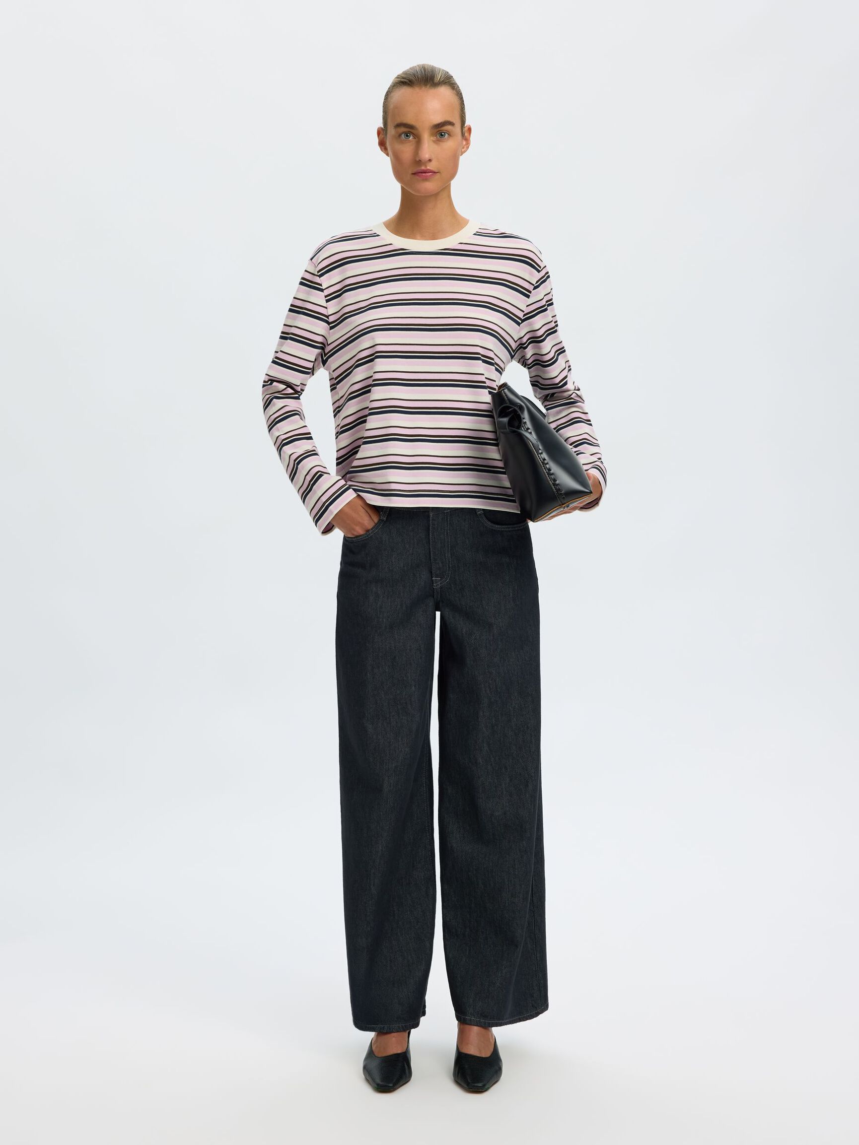 GESTREEPT T-SHIRT MET LANGE MOUWEN, Winsome Orchid, highres