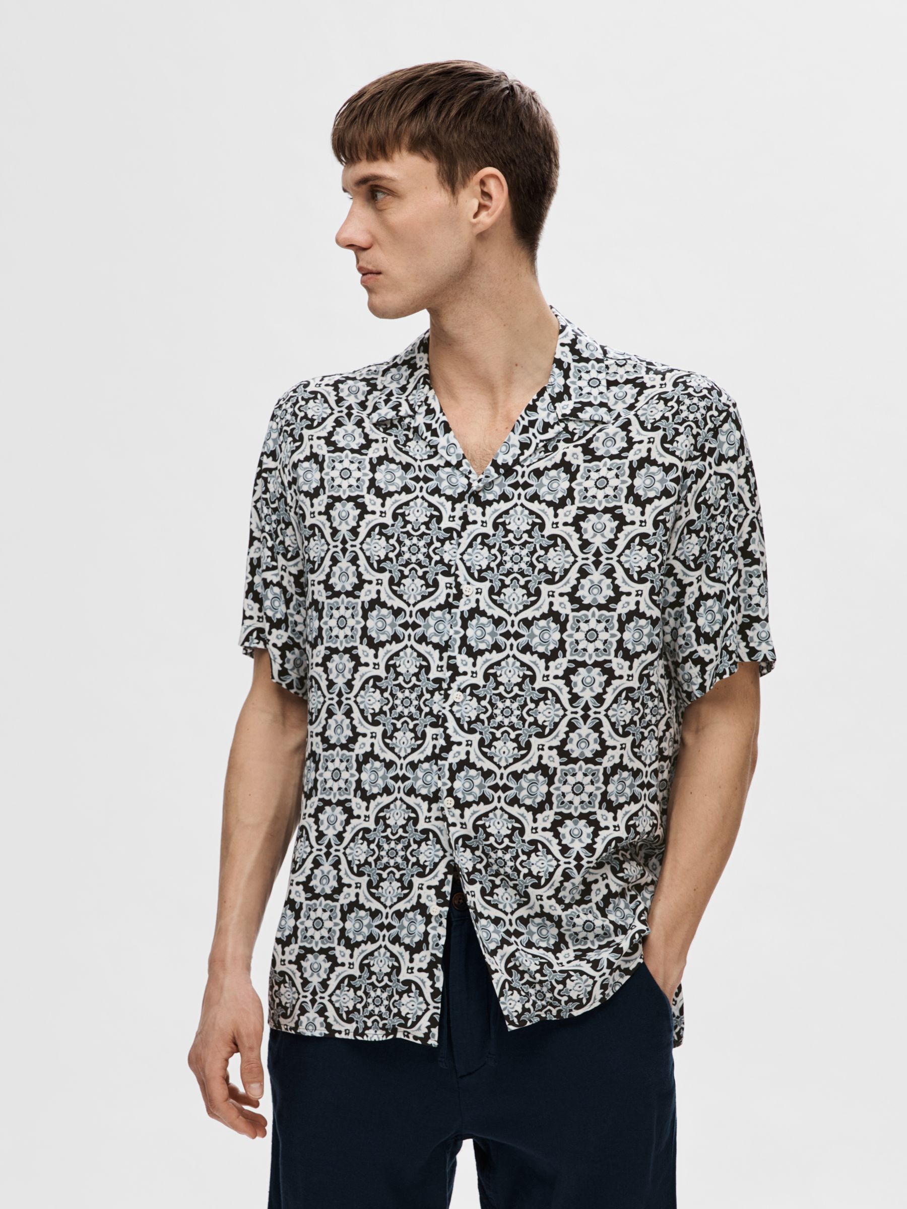 PATTERNED SHORT SLEEVED SHIRT, Cashmere Blue, highres