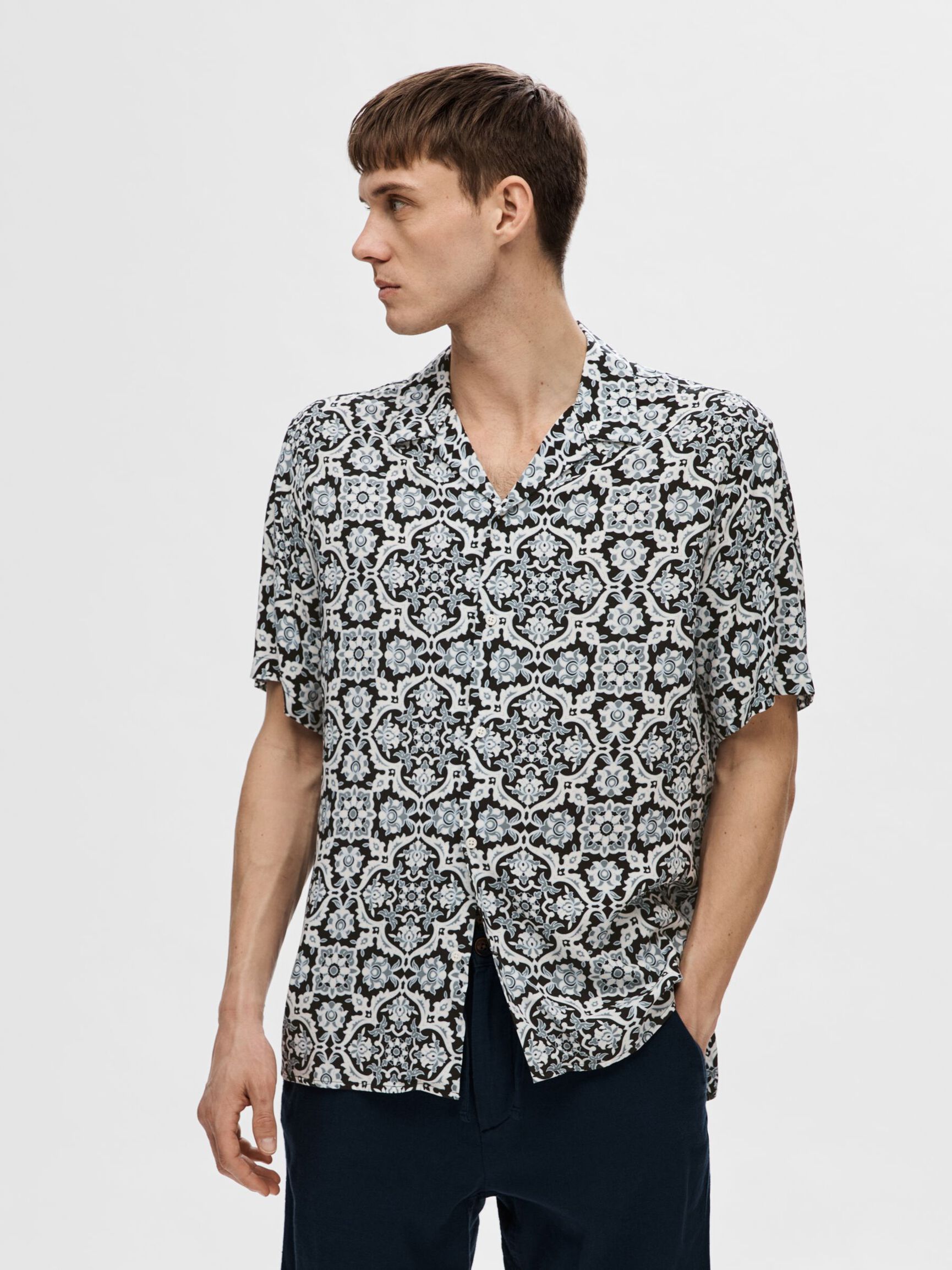 PATTERNED SHORT SLEEVED SHIRT, Cashmere Blue, highres
