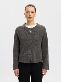 WOOL BLEND KNITTED CARDIGAN, Medium Grey Melange, highres
