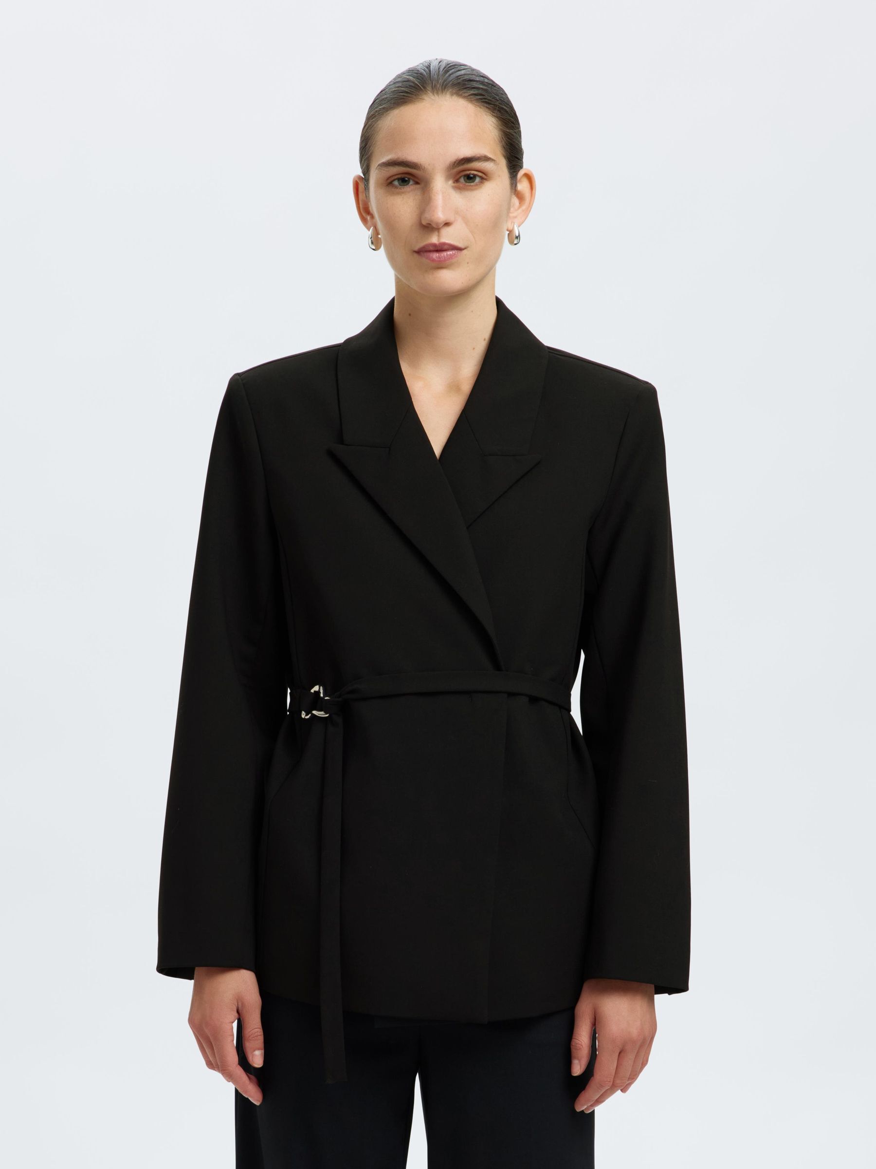 BELTED OVERSIZED BLAZER, Black, highres