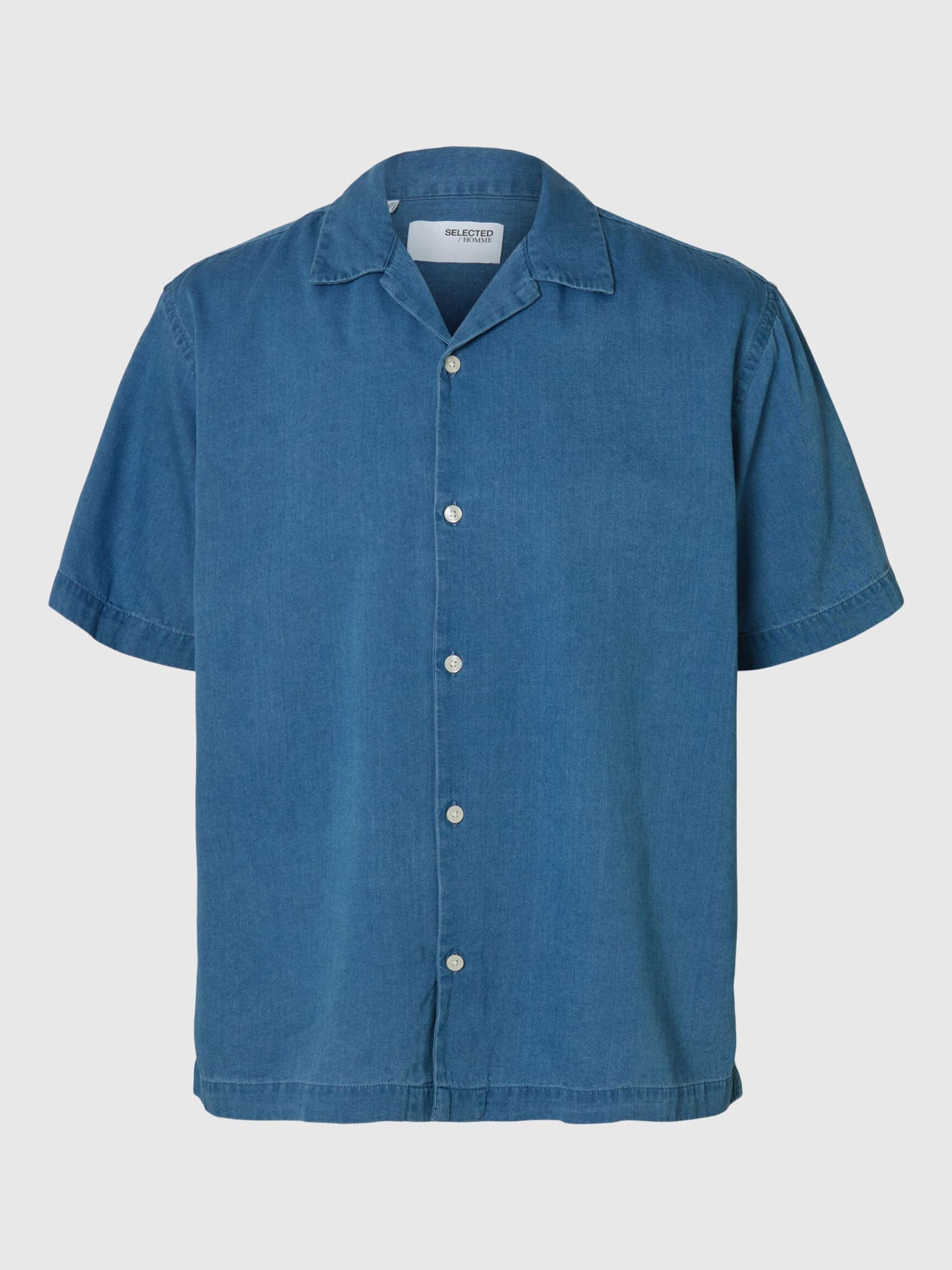 KORTÄRMAD JEANSSKJORTA, Medium Blue Denim, highres