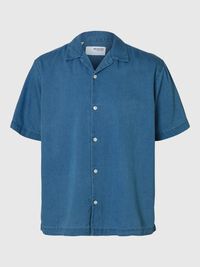 KORTÄRMAD JEANSSKJORTA, Medium Blue Denim, highres