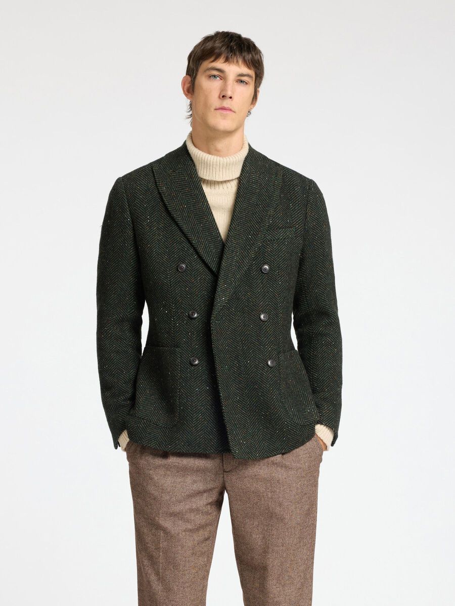 Selected SLIM FIT HERRINGBONE DOUBLE-BREASTED BLAZER, Dark Green, highres - 16094885_DarkGreen_1126834_003.jpg