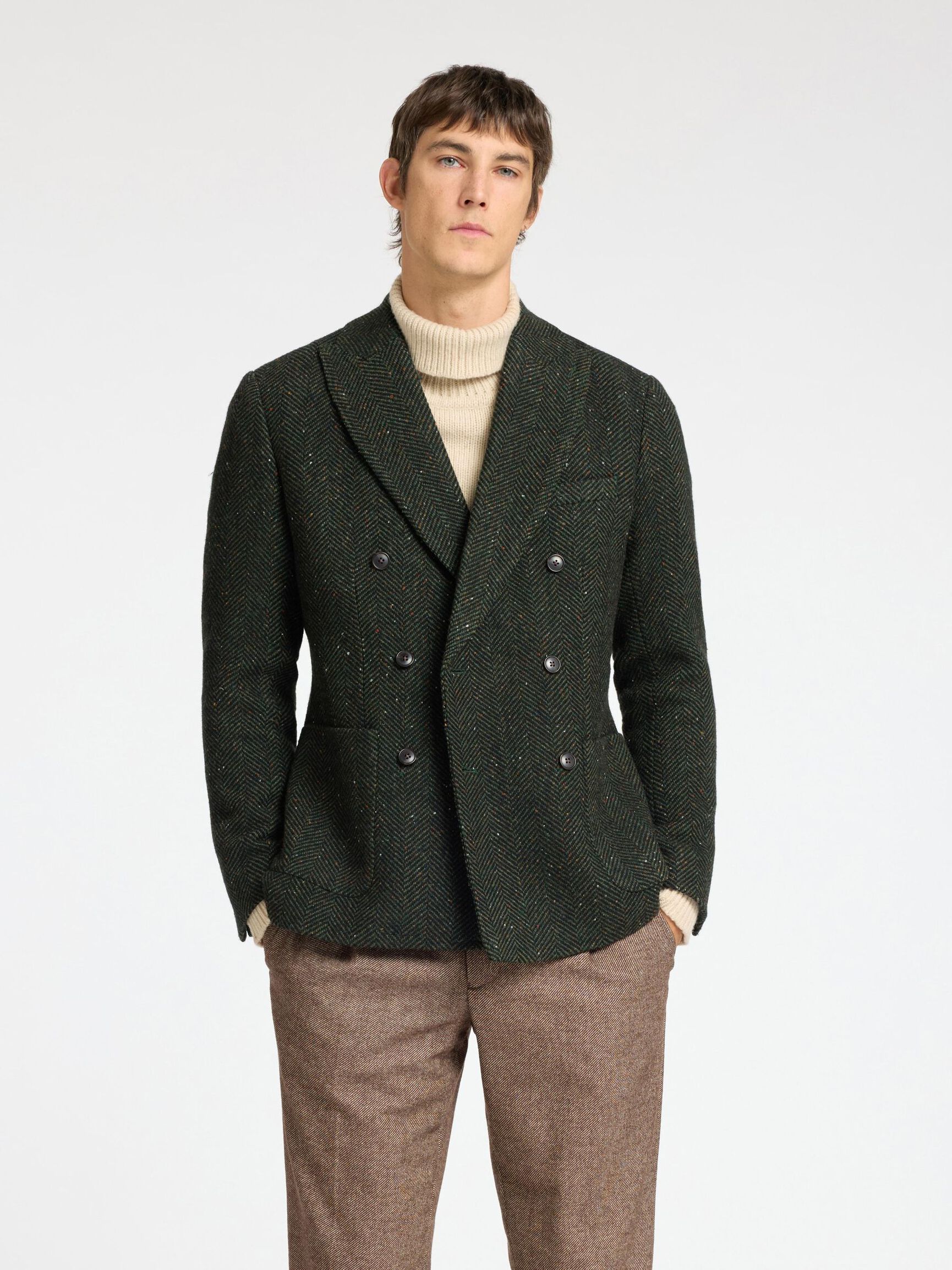 SLIM FIT VISGRAAT DOUBLE-BREASTED BLAZER, Dark Green, highres