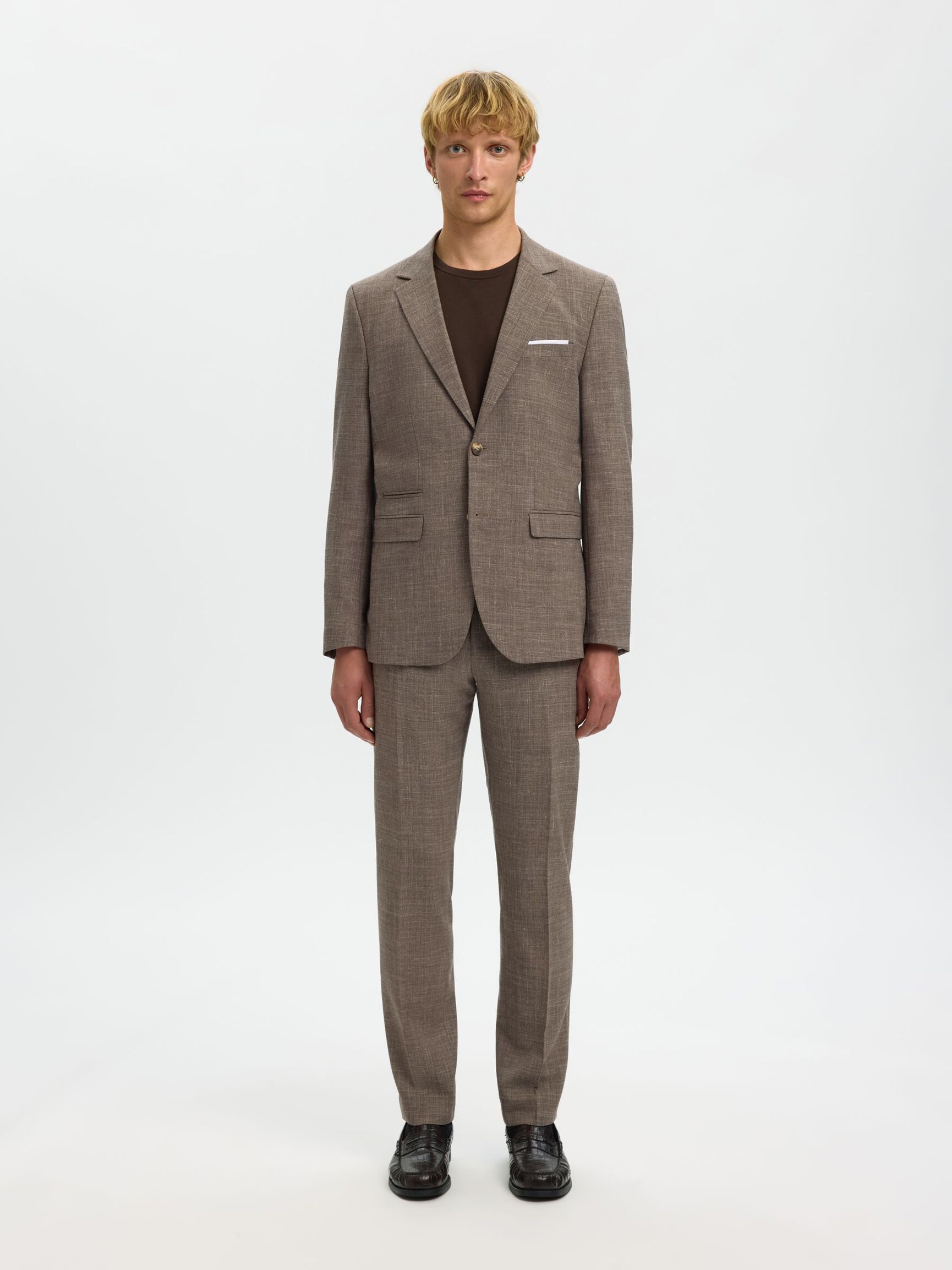 SLIM FIT SINGLE-BREASTED BLAZER, Dark Sand Melange, highres