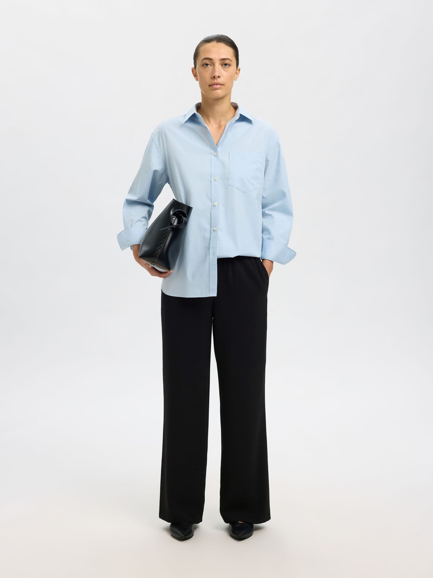 KLASSIEKE WIDE LEG BROEK, Black, highres