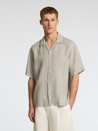 100% LINNEN OVERHEMD MET KORTE MOUWEN, Vetiver, highres