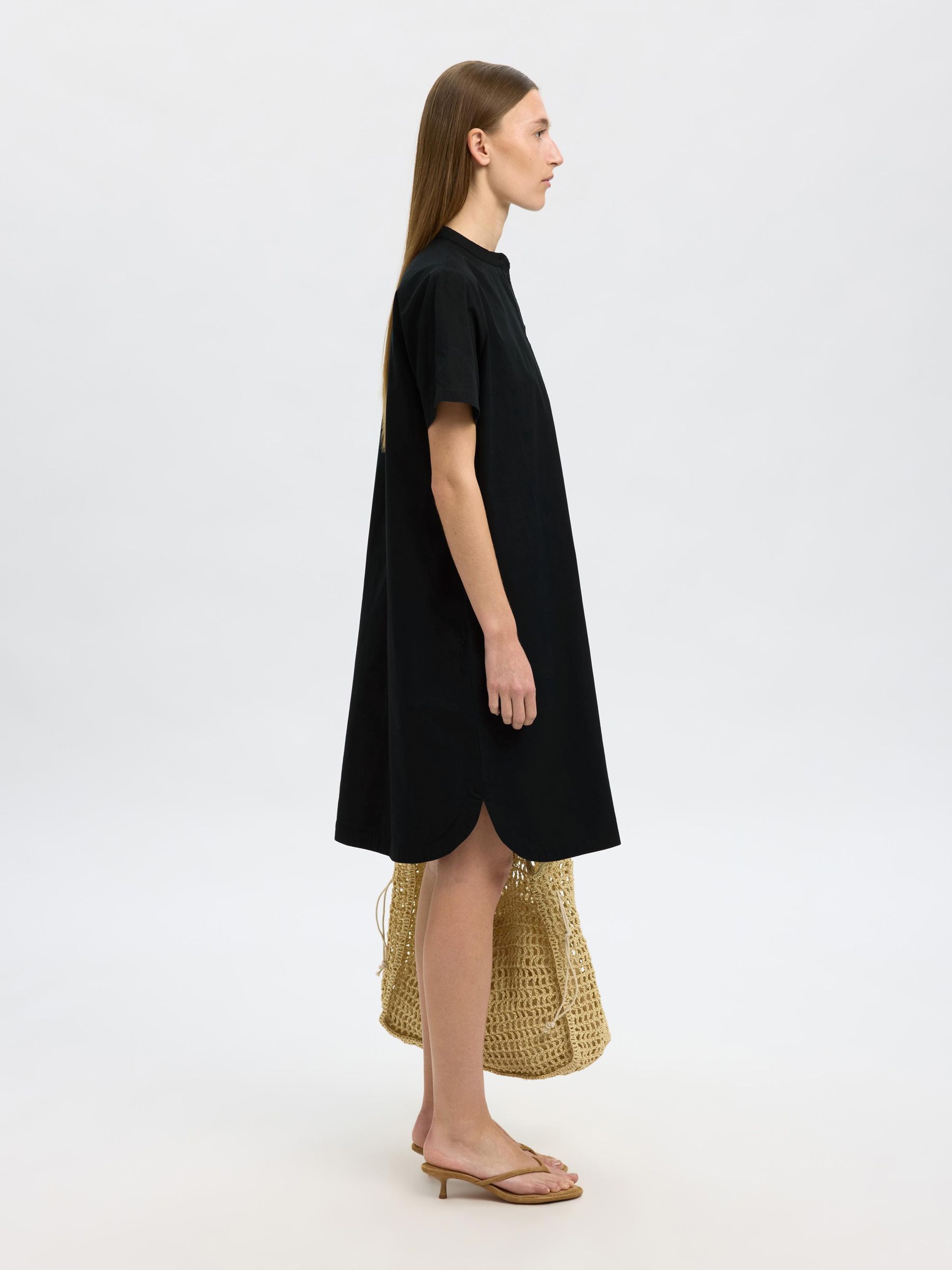 COTTON MINI DRESS, Black, highres