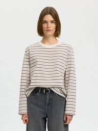 GESTREEPT T-SHIRT MET LANGE MOUWEN, Tawny Port, highres