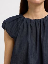 DENIM OBERTEIL MIT PUFFÄRMELN, Dark Blue Denim, highres