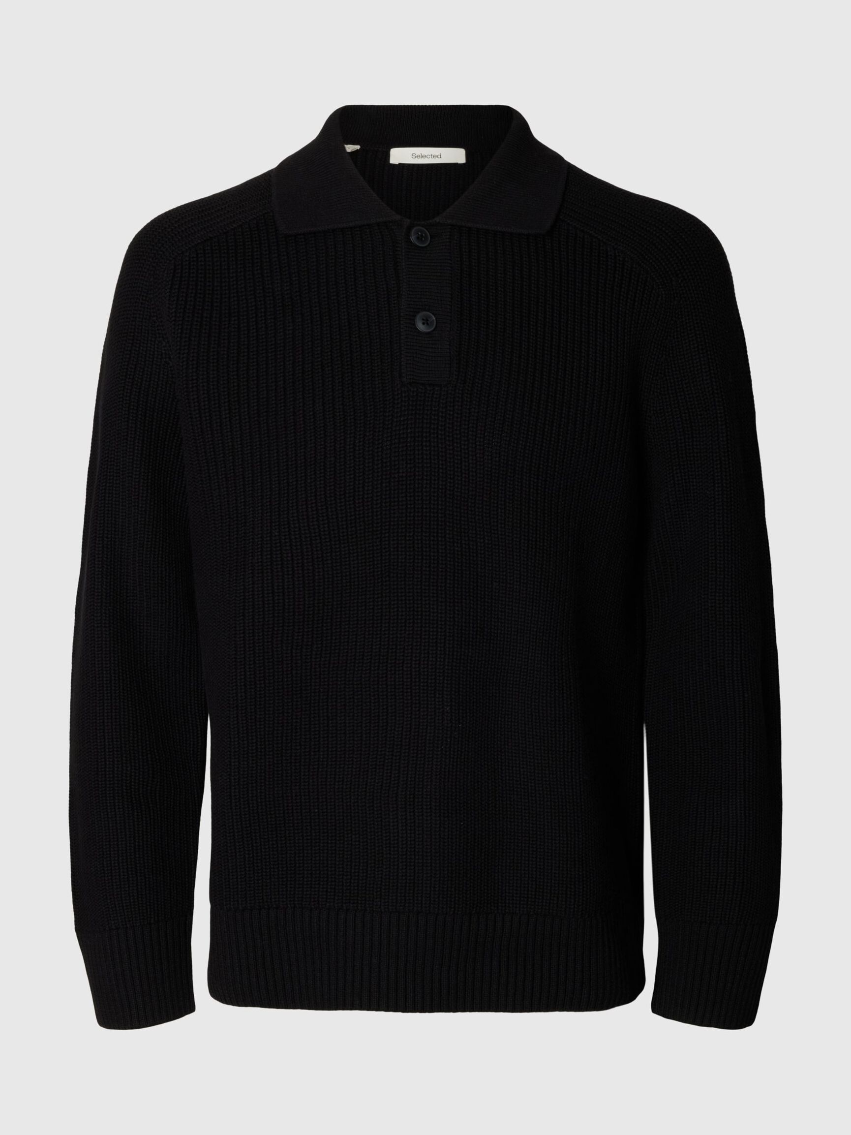 RIBBET STRIKKET POLOSKJORTE, Black, highres