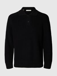 RIBBET STRIKKET POLOSKJORTE, Black, highres