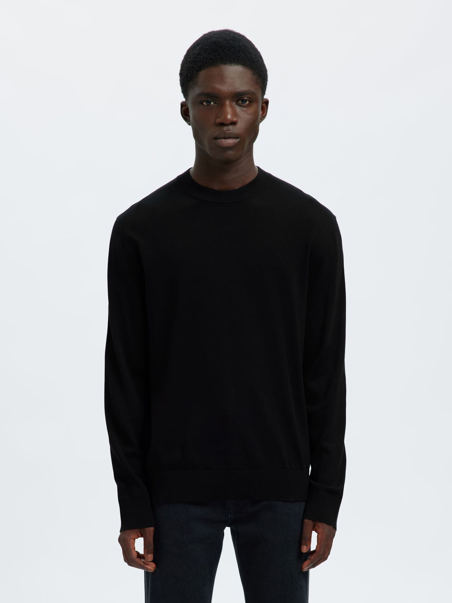 BAUMWOLL PULLOVER, Black, highres