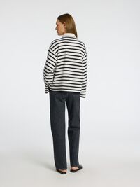 STRIPED  LONG-SLEEVED POLO, Snow White, highres