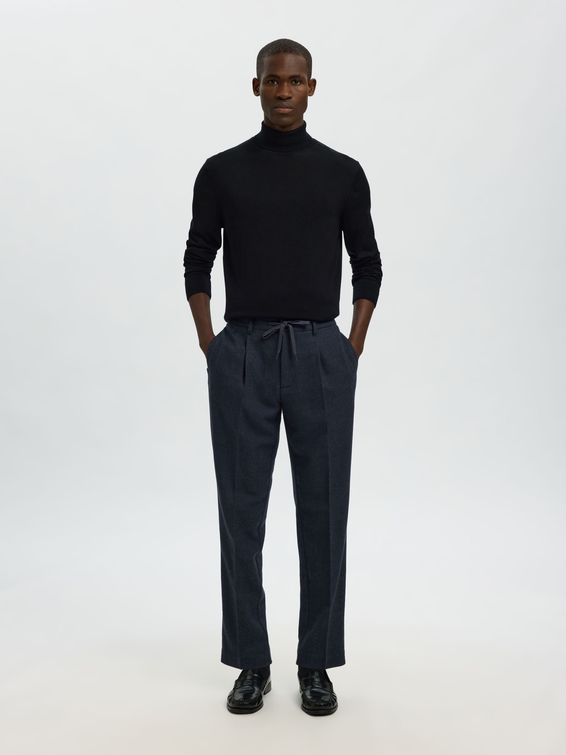 ULLBLANDNING AVSMALNANDE BYXOR, Dark Navy, highres