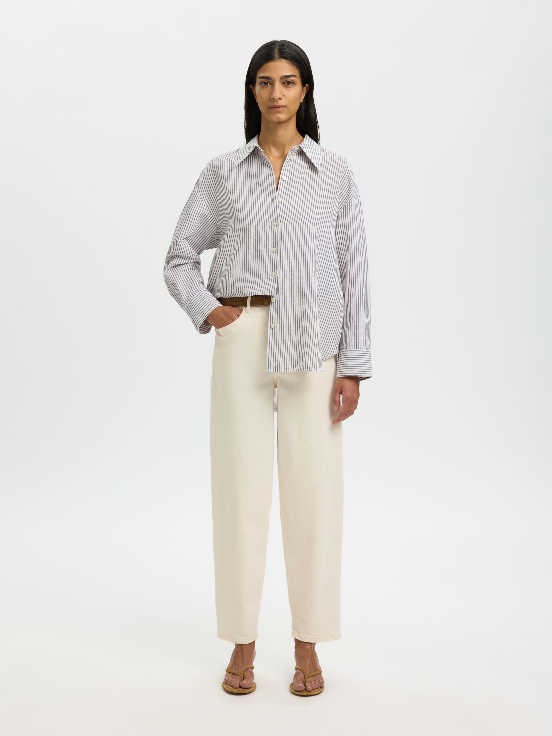 OVERSIZED LINEN-BLEND SHIRT, Bright White, highres