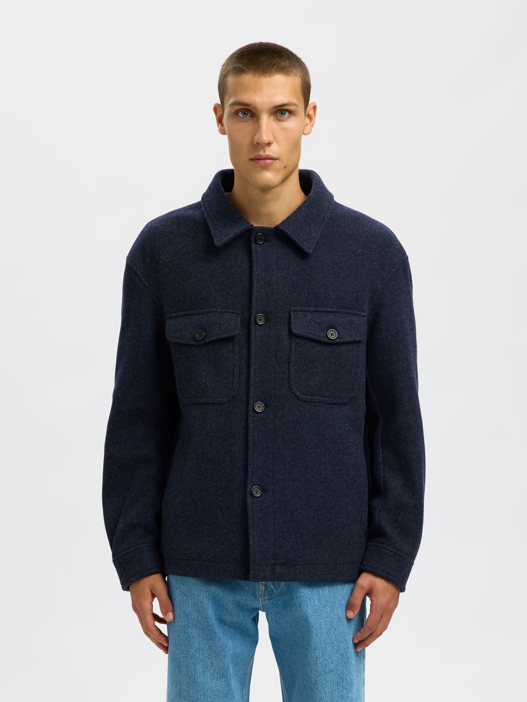 【ひー】Wool Shirts Jacket スカイブルー　36 WOOL BLEND SHACKET | Blue | Selected