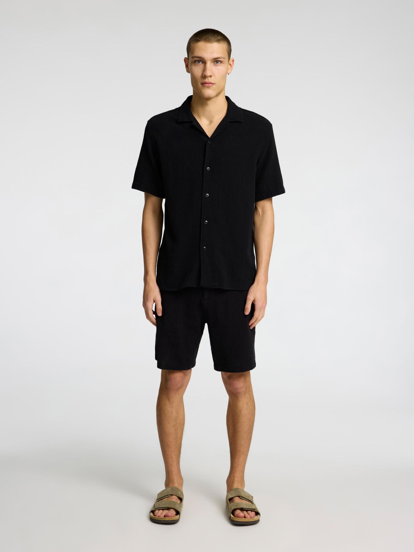 COTTON SHORT SLEEVED SHIRT, Black, highres