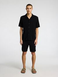 TEJIDO DE ALGODÓN CAMISA DE MANGA CORTA, Black, highres