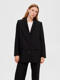 LONG RELAXED FIT SINGLE-BREASTED BLAZER, Black, highres