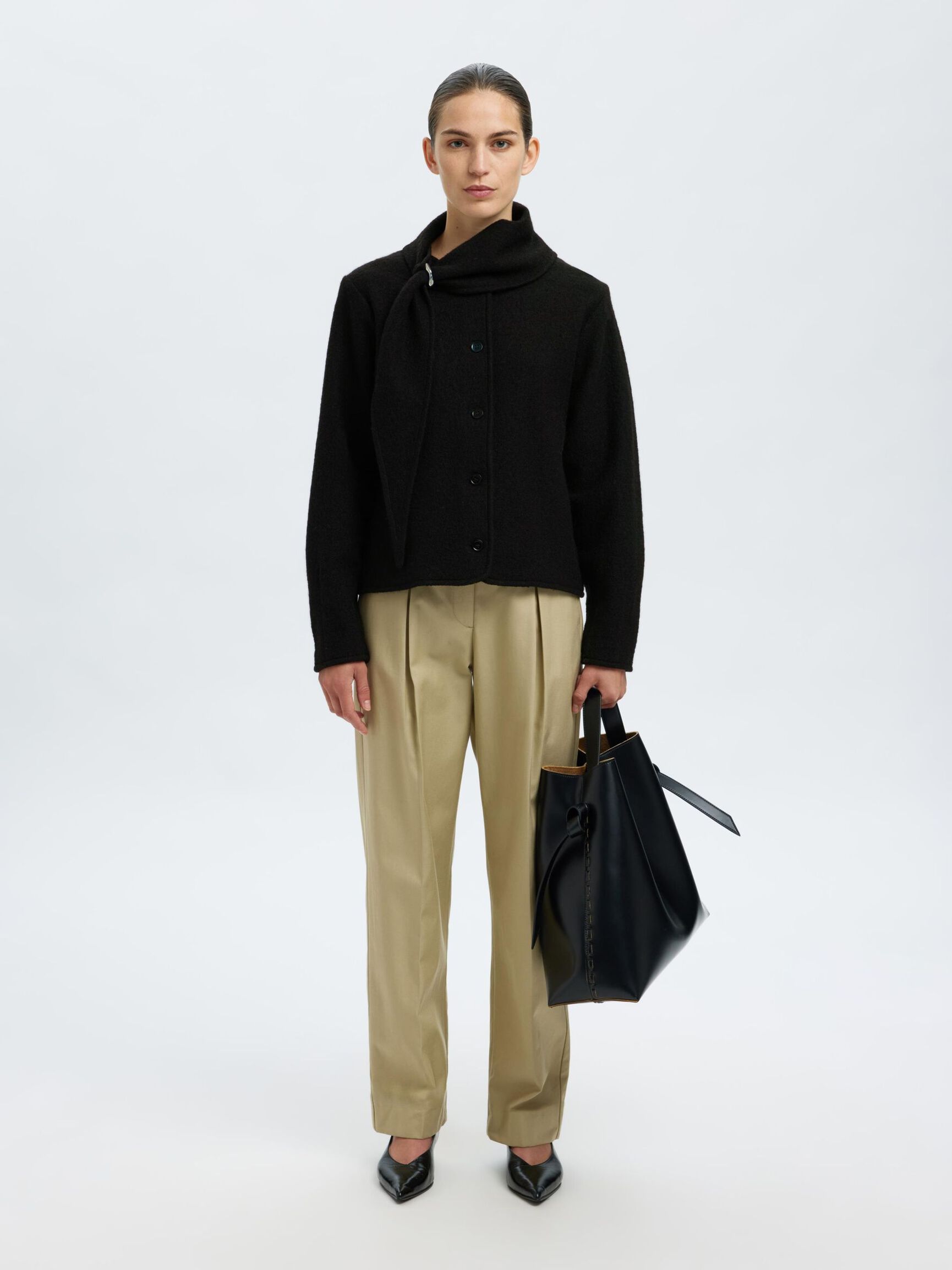 WOLL KURZJACKE, Black, highres