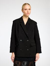 VERZIERTER ZWEIREIHIGER BLAZER, Black, highres