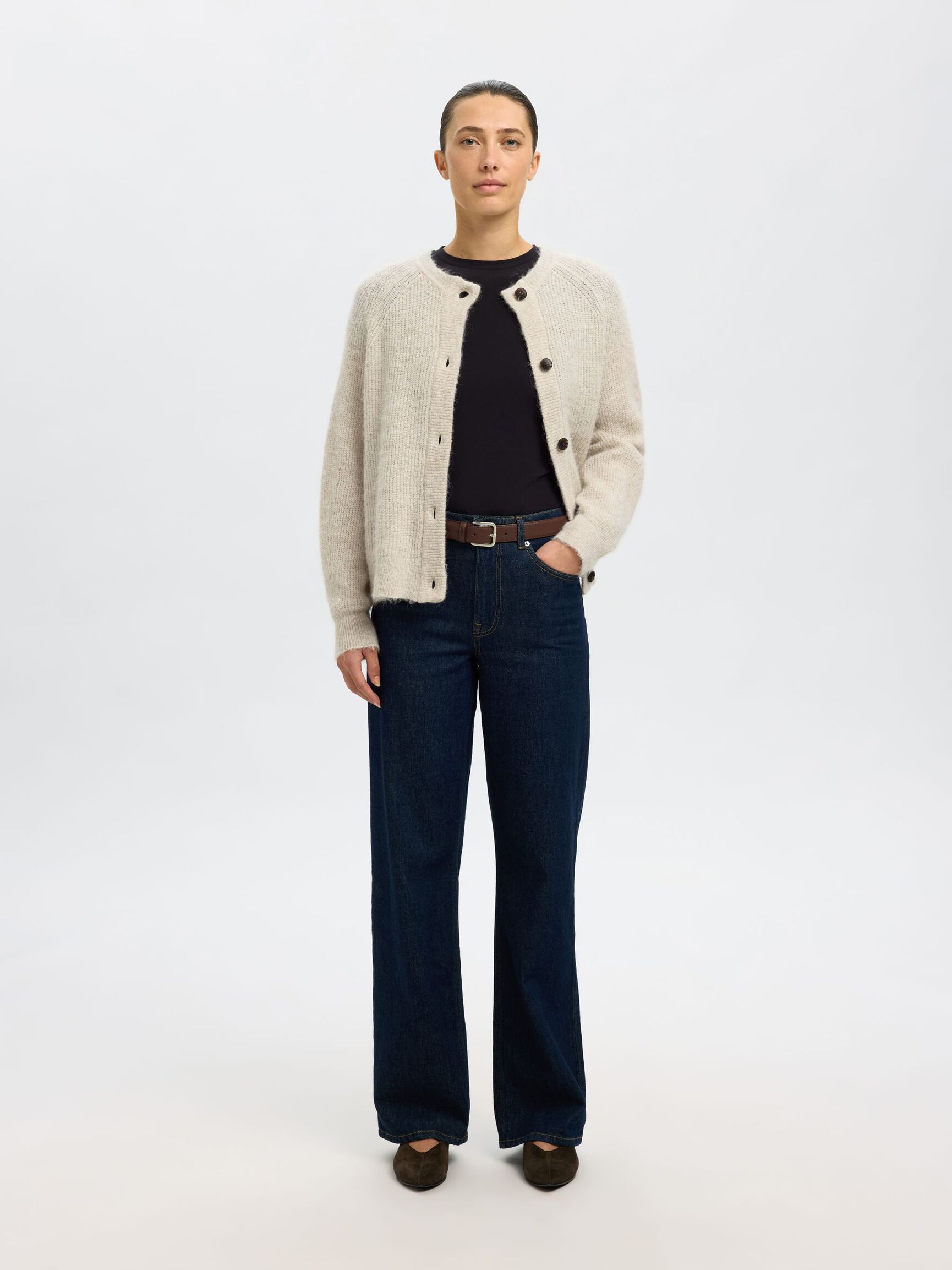 LONG-SLEEVED CARDIGAN, Birch, highres