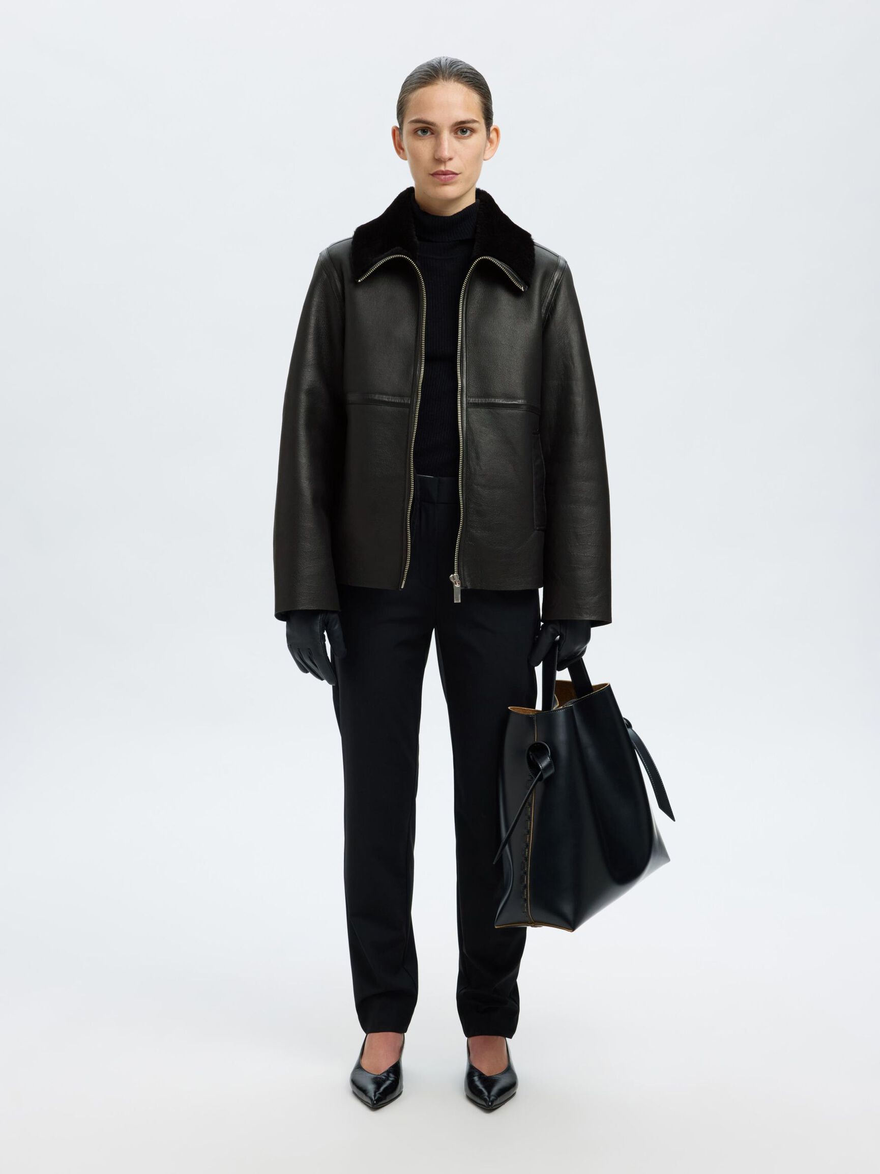 LAMMFELL LEDERJACKE, Black, highres