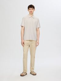 HALF-ZIP PLISSEE POLO SHIRT, Egret, highres