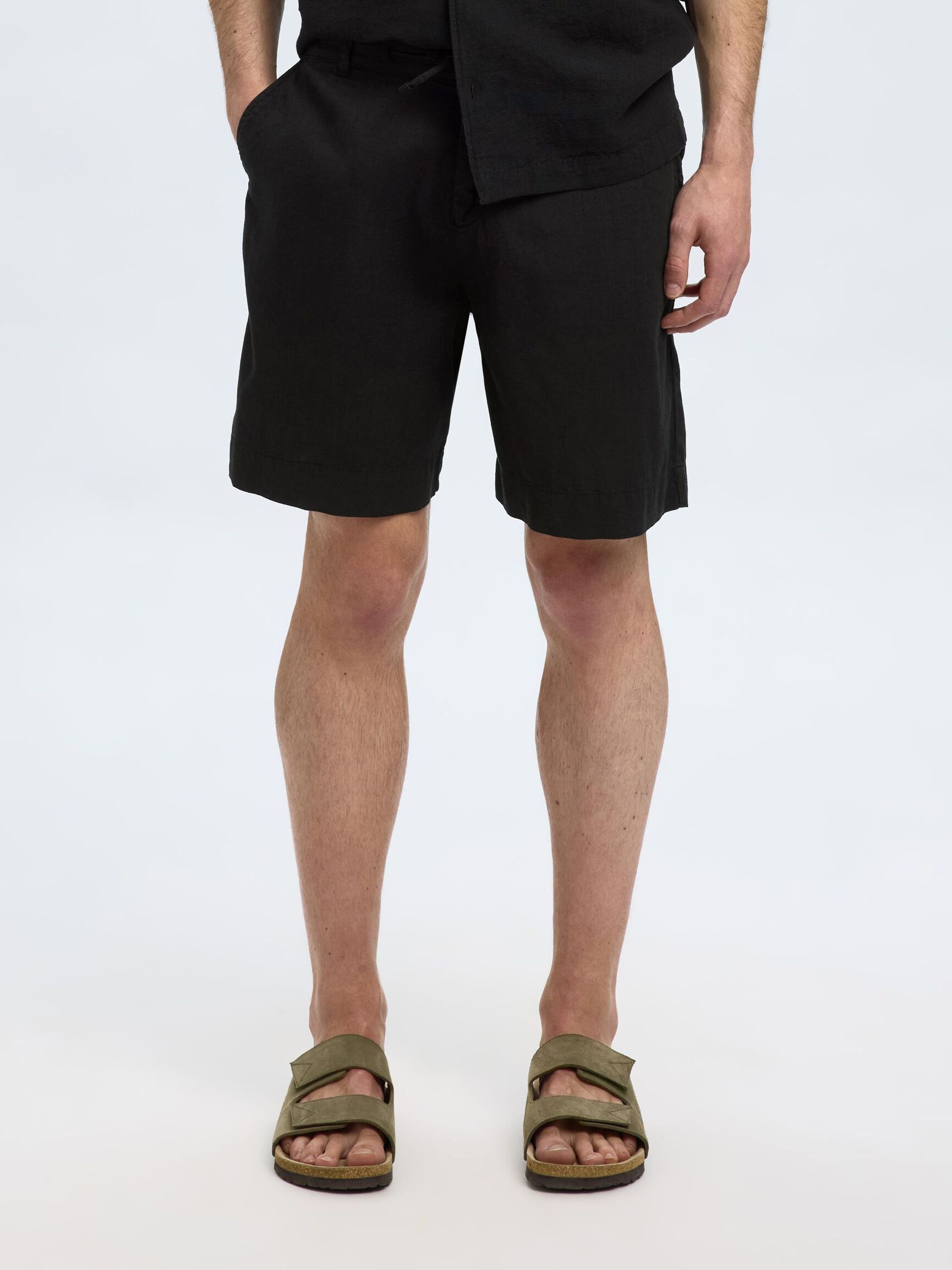 LOOSE FIT LINEN-BLEND SHORTS, Black, highres