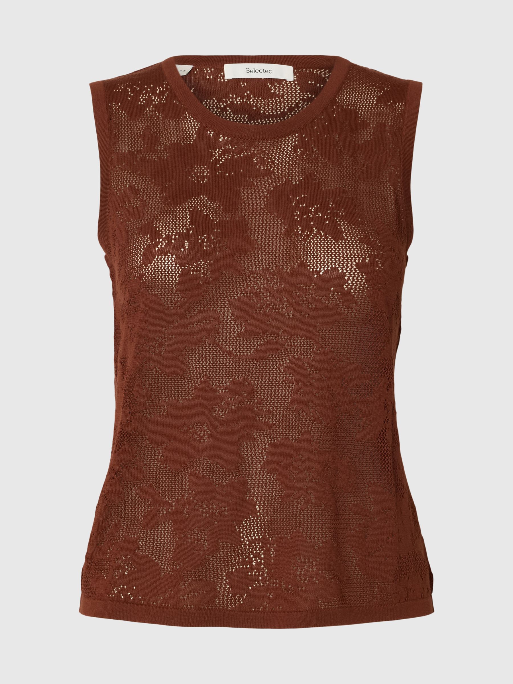 COTTON SLEEVELESS KNITTED TOP, Cherry Mahogany, highres
