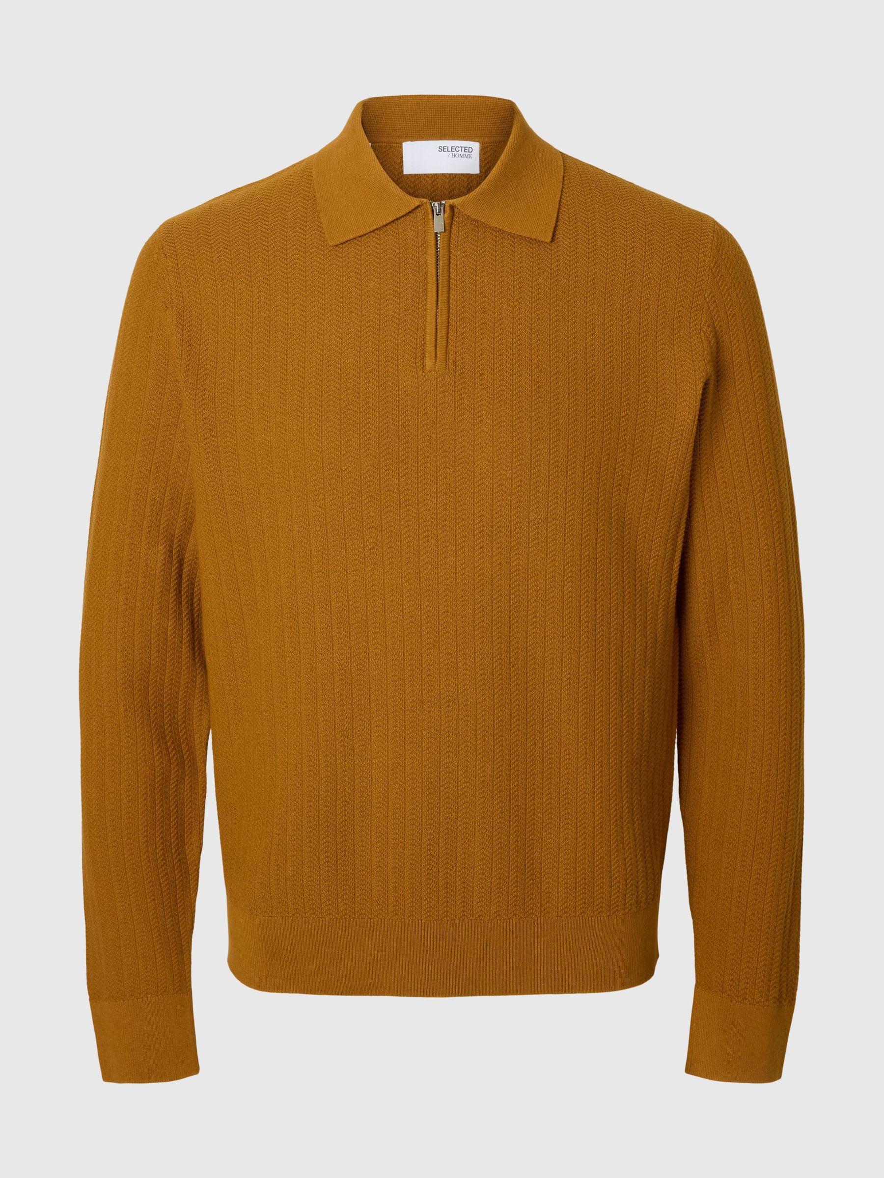 100% COTTON LONG-SLEEVED POLO, Golden Brown, highres