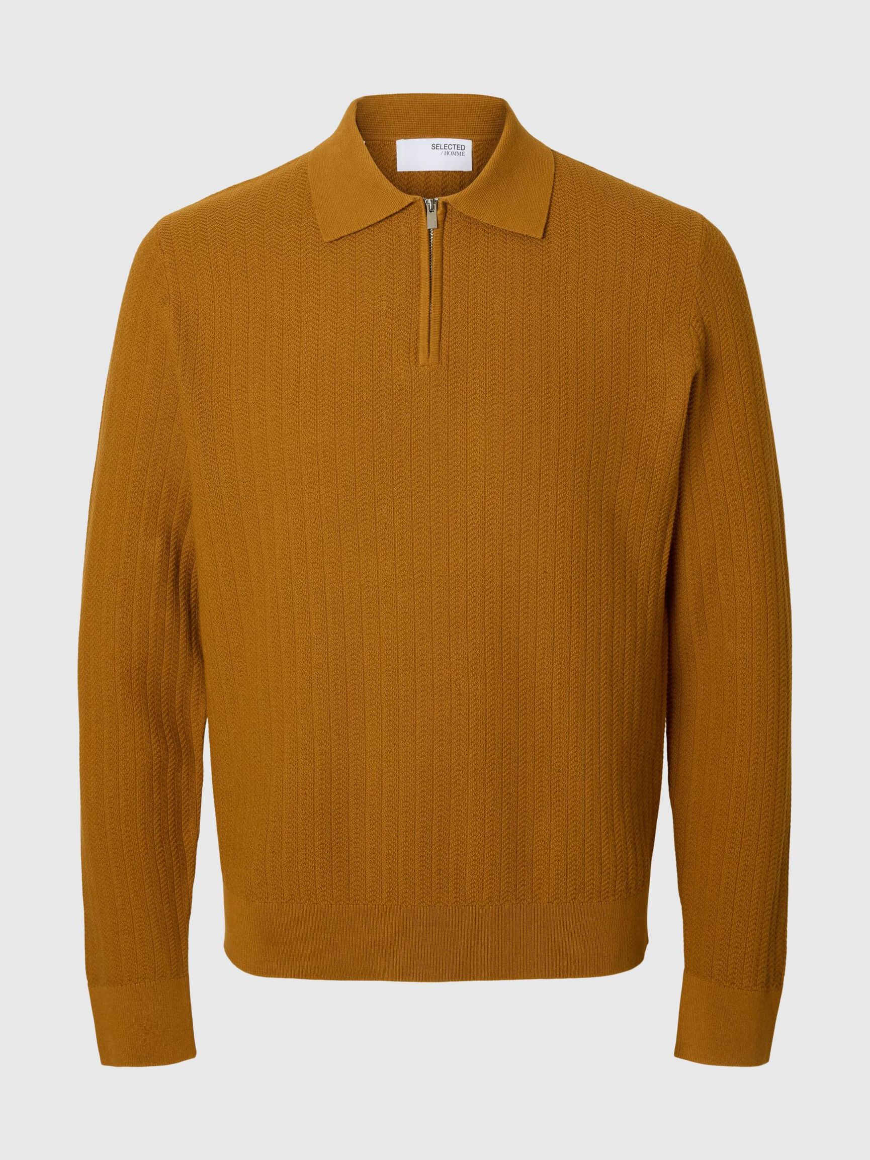 100% COTTON LONG-SLEEVED POLO, Golden Brown, highres