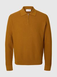 100% COTTON LONG-SLEEVED POLO, Golden Brown, highres