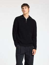 WOLLGEMISCH STRICK HALF-ZIP PULLOVER, Black, highres