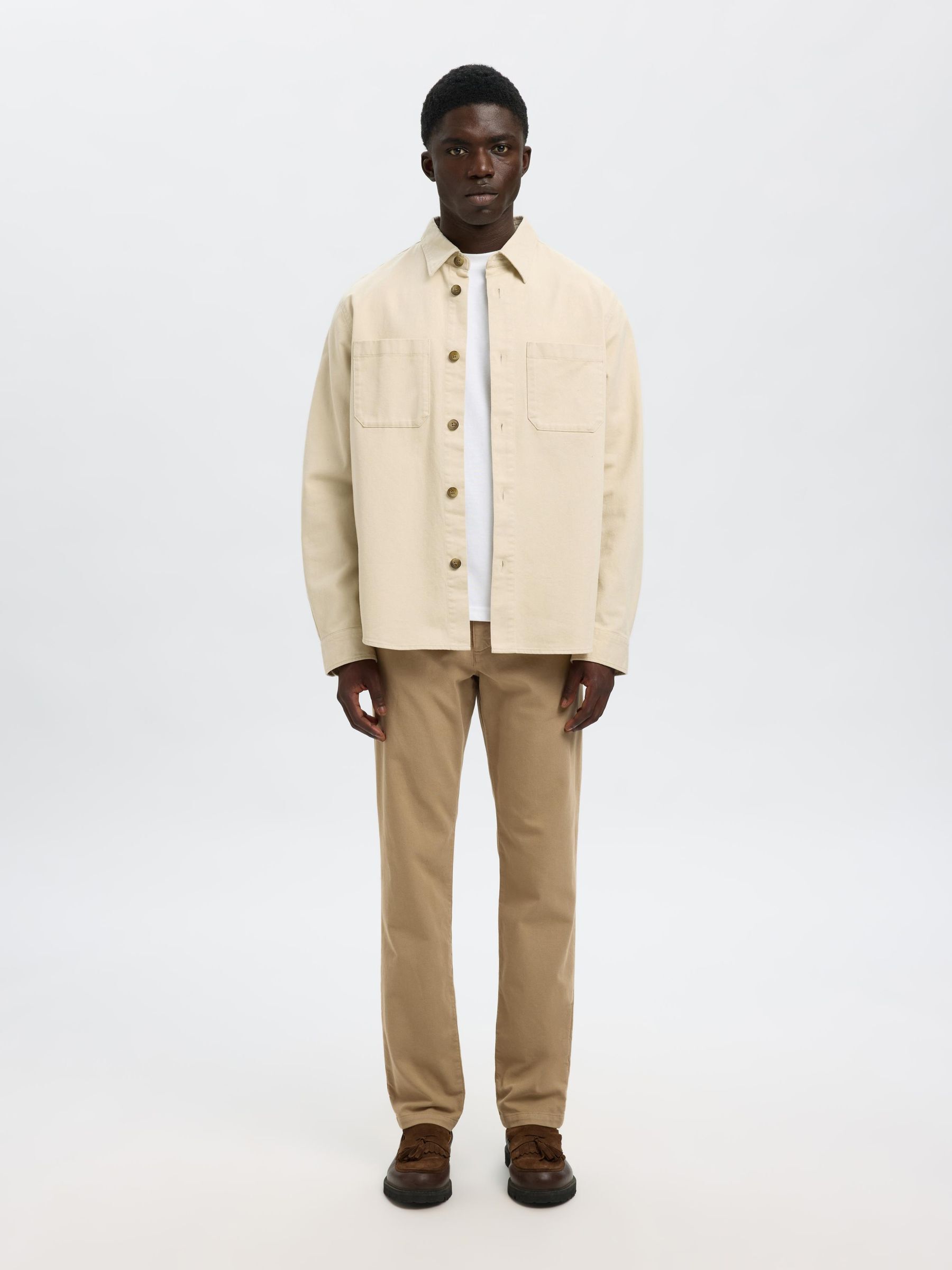 REGULAR FIT TWILL OVERSHIRT, Oatmeal, highres