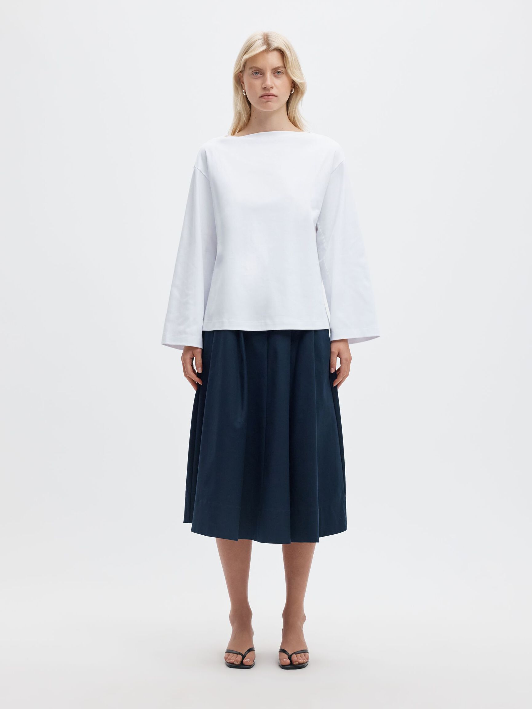 BOAT NECK COTTON LONG-SLEEVED T-SHIRT, Bright White, highres