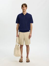 SHORT SLEEVED KNITTED POLO SHIRT, Ocean Cavern, highres