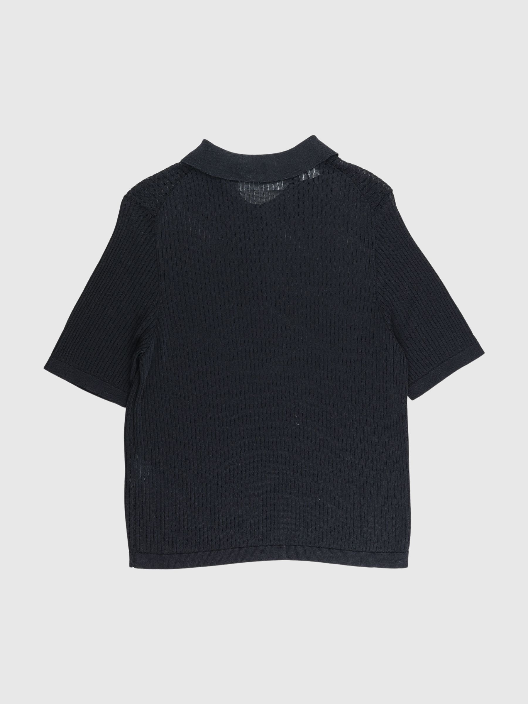 KORTÆRMET STRIKKET POLOSHIRT, Black, highres