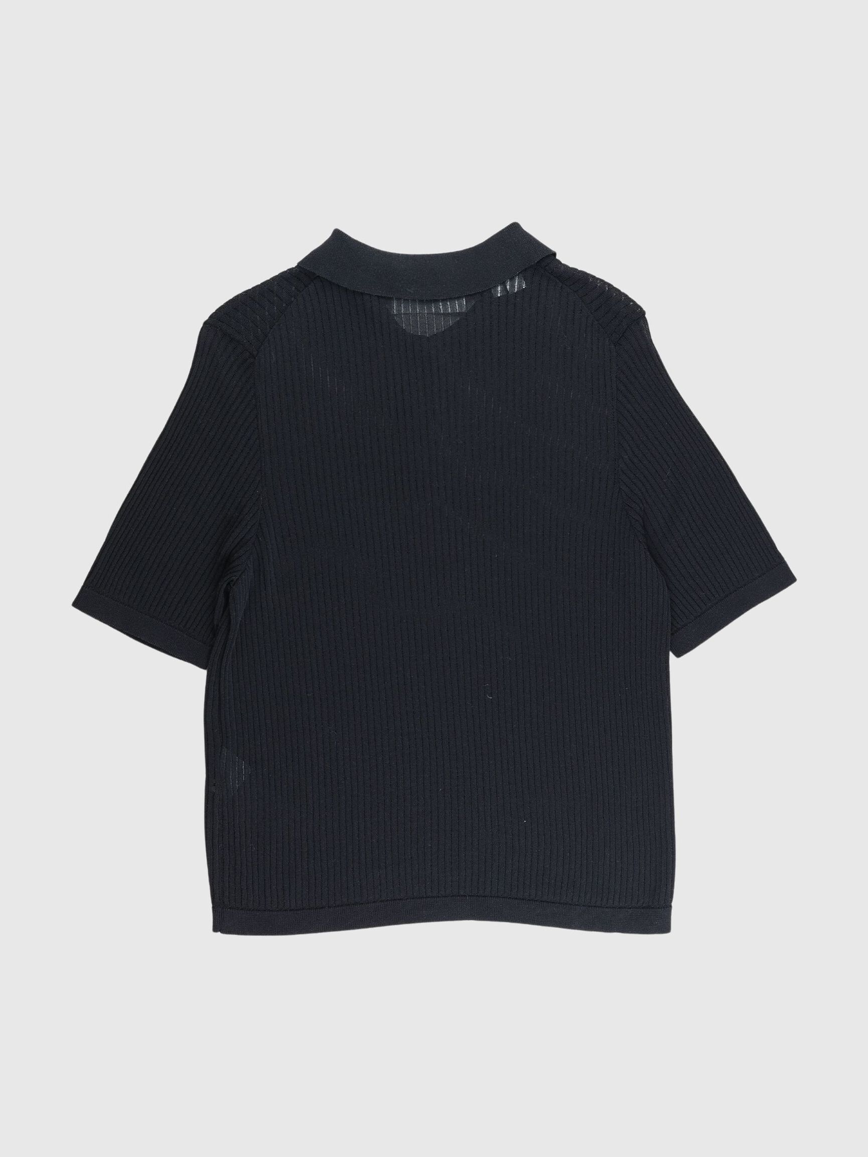 KORTÆRMET STRIKKET POLOSHIRT, Black, highres